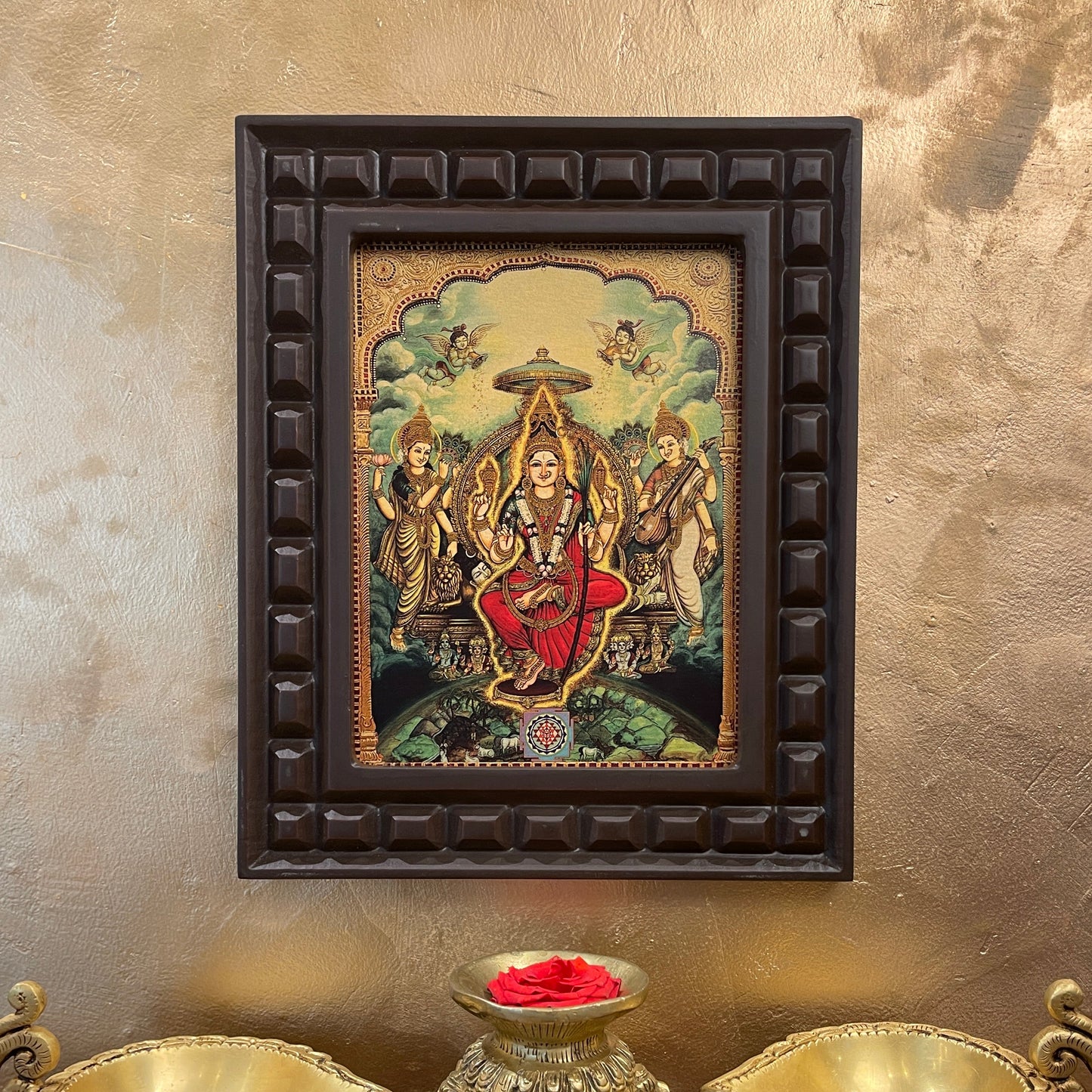 Tripura Sundari Gold Leafed Art  With Wooden Frame
