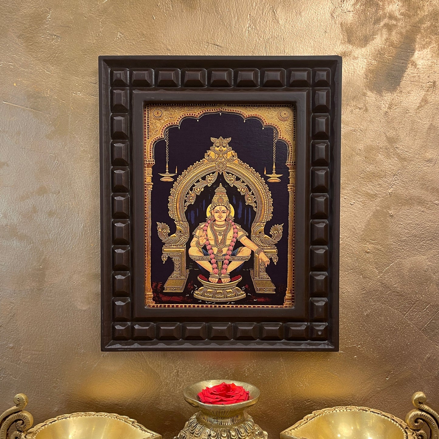 Ayyappa Swamy Gold Leafed Artwork with Wooden Frame