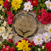 Flower of Life Wall Mirror – Sacred Geometry Design with Gold Etching & Ornate Brown Frame