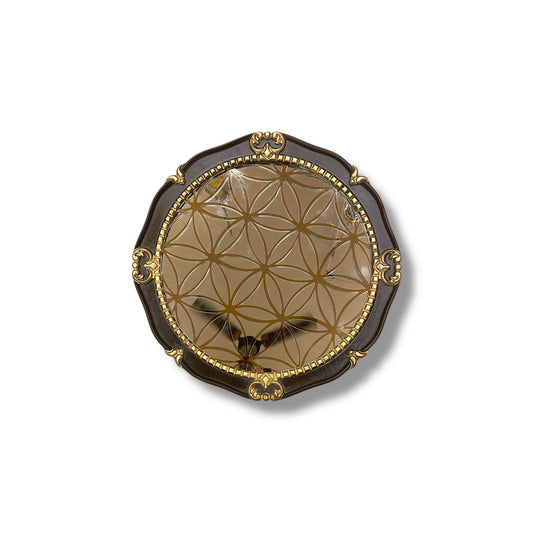 Flower of Life Wall Mirror – Sacred Geometry Design with Gold Etching & Ornate Brown Frame