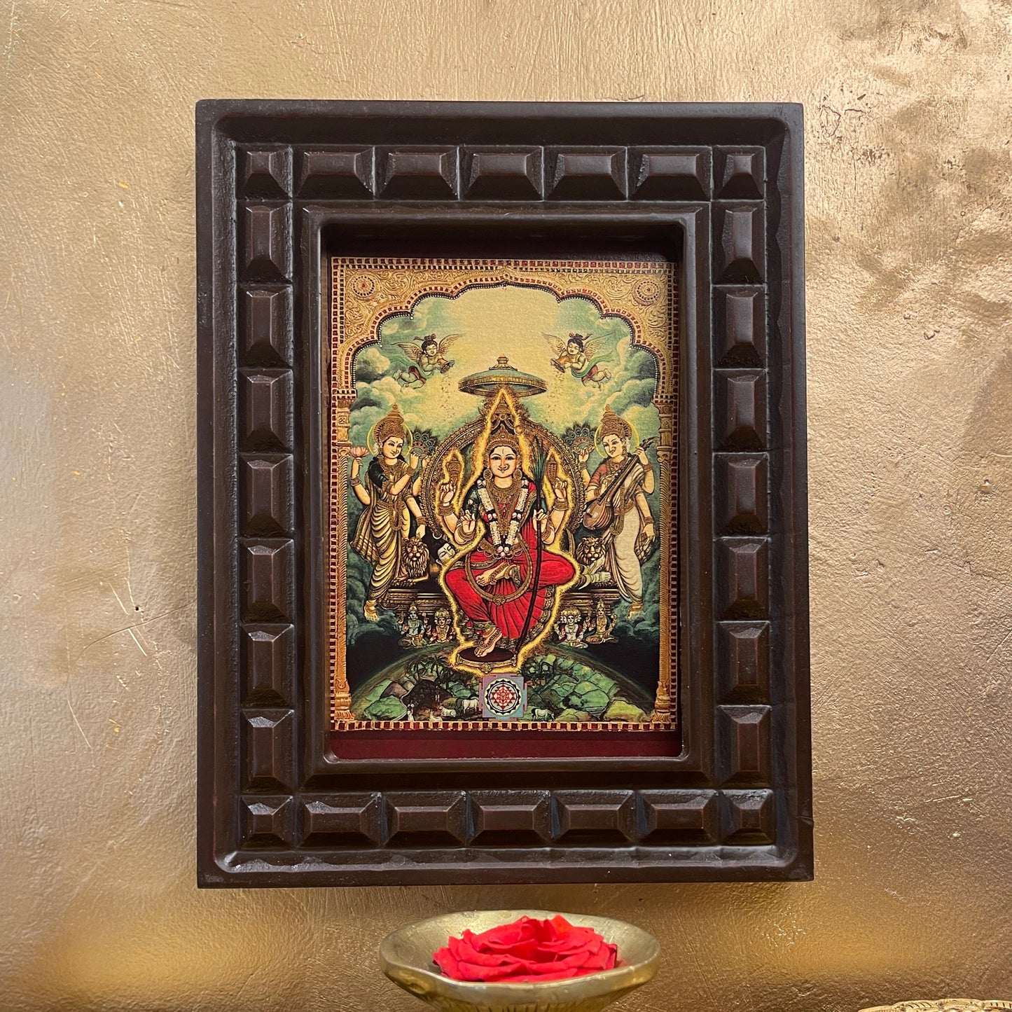Tripura Sundari Gold Leafed Art  With Wooden Frame