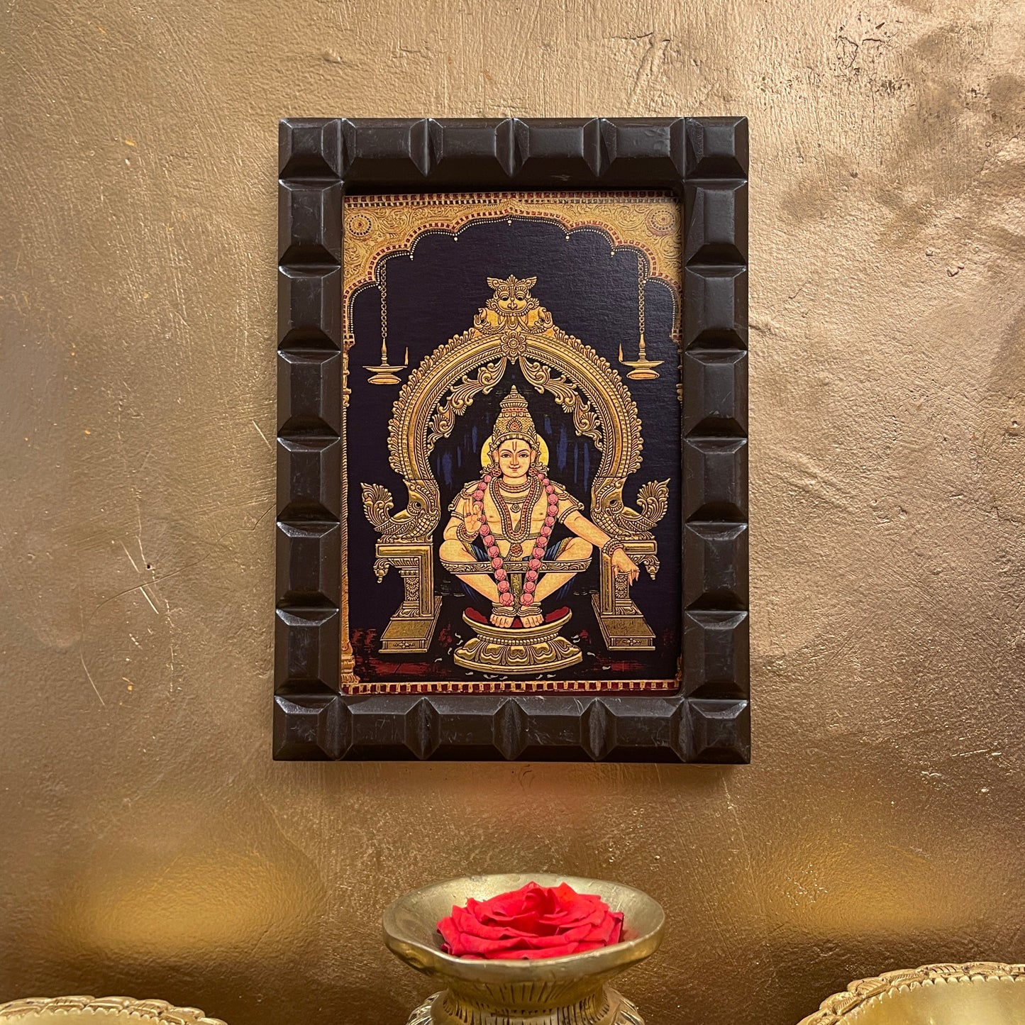 Ayyappa Swamy Gold Leafed Artwork with Wooden Frame