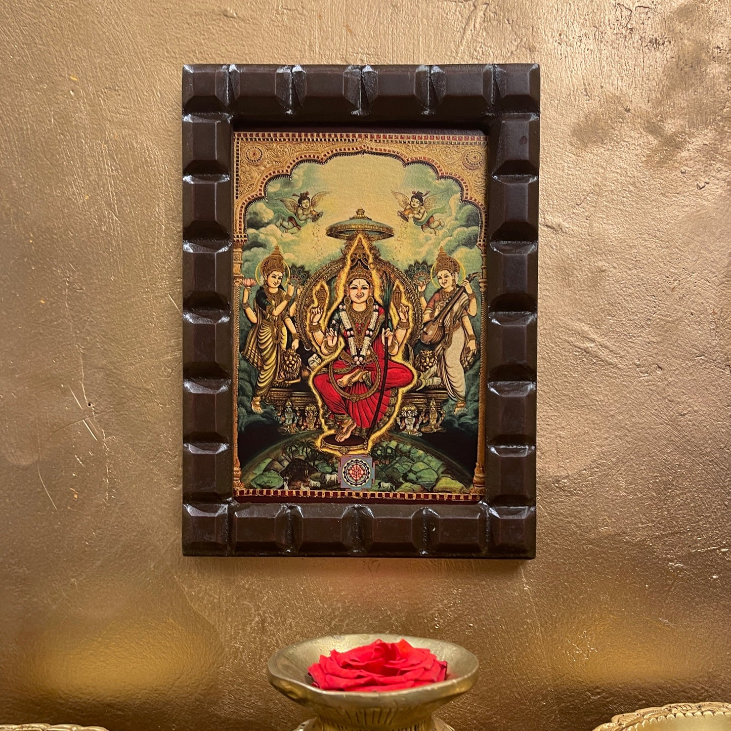 Tripura Sundari Gold Leafed Art  With Wooden Frame