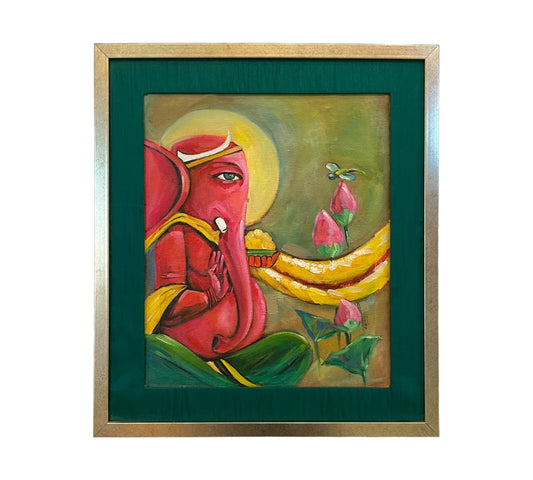 Divine Blessings: Ganesha Acrylic Painting on Canvas - Without Frame