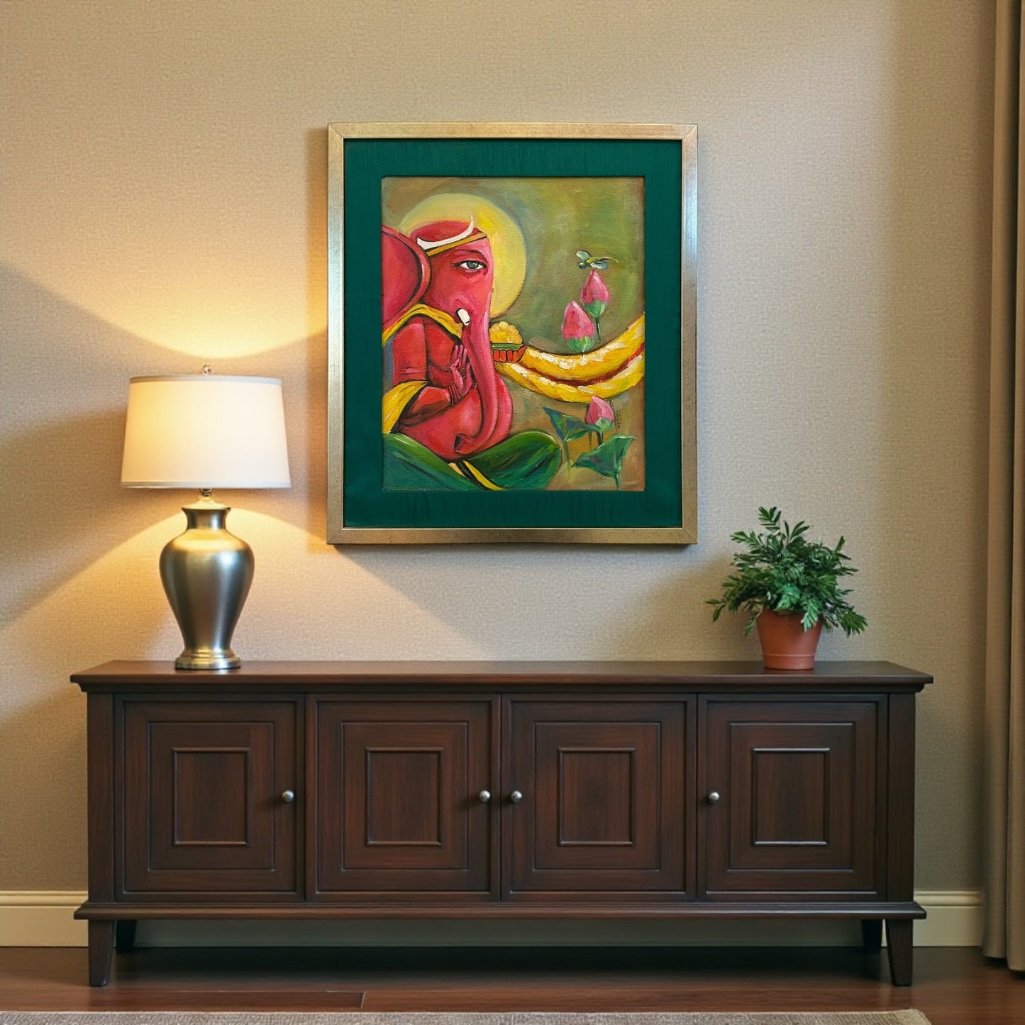 Divine Blessings: Ganesha Acrylic Painting on Canvas - Without Frame