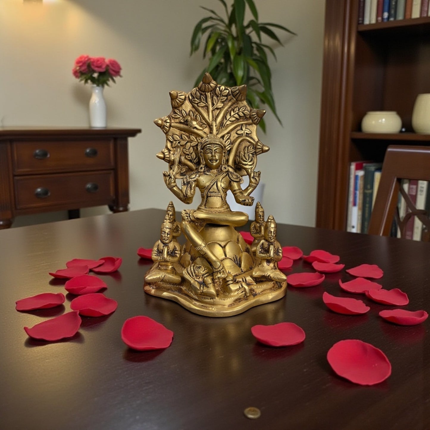 Brass Dakshinamurthy Idol with Vedas – Divine Guru Murti | 9 Inch Spiritual Home Decor