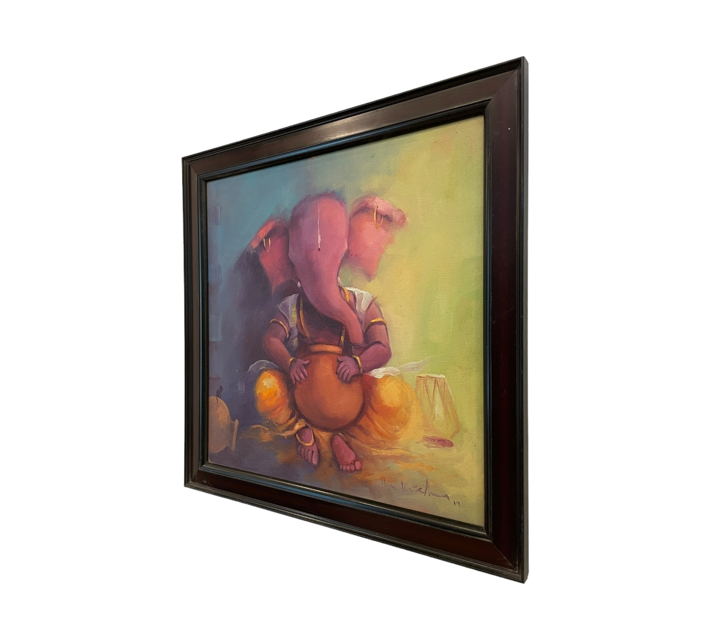 God Blessing Ganesha Acrylic Painting on Canvas - Without Frame