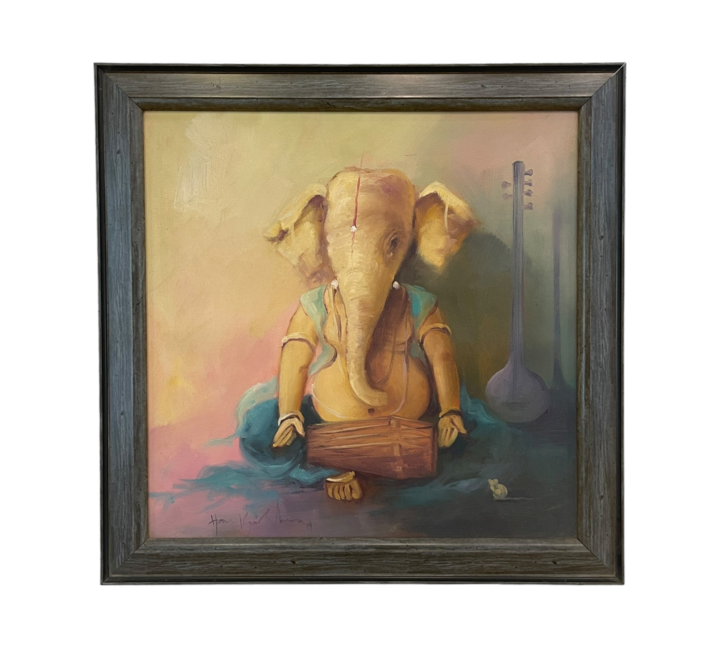 God Blessing Ganesha Acrylic Painting on Canvas - Without Frame