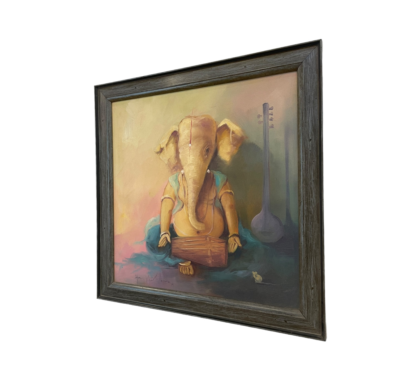 God Blessing Ganesha Acrylic Painting on Canvas - Without Frame