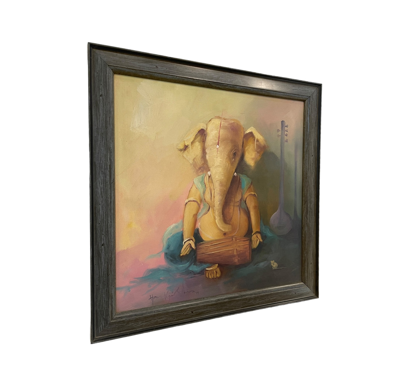 God Blessing Ganesha Acrylic Painting on Canvas - Without Frame