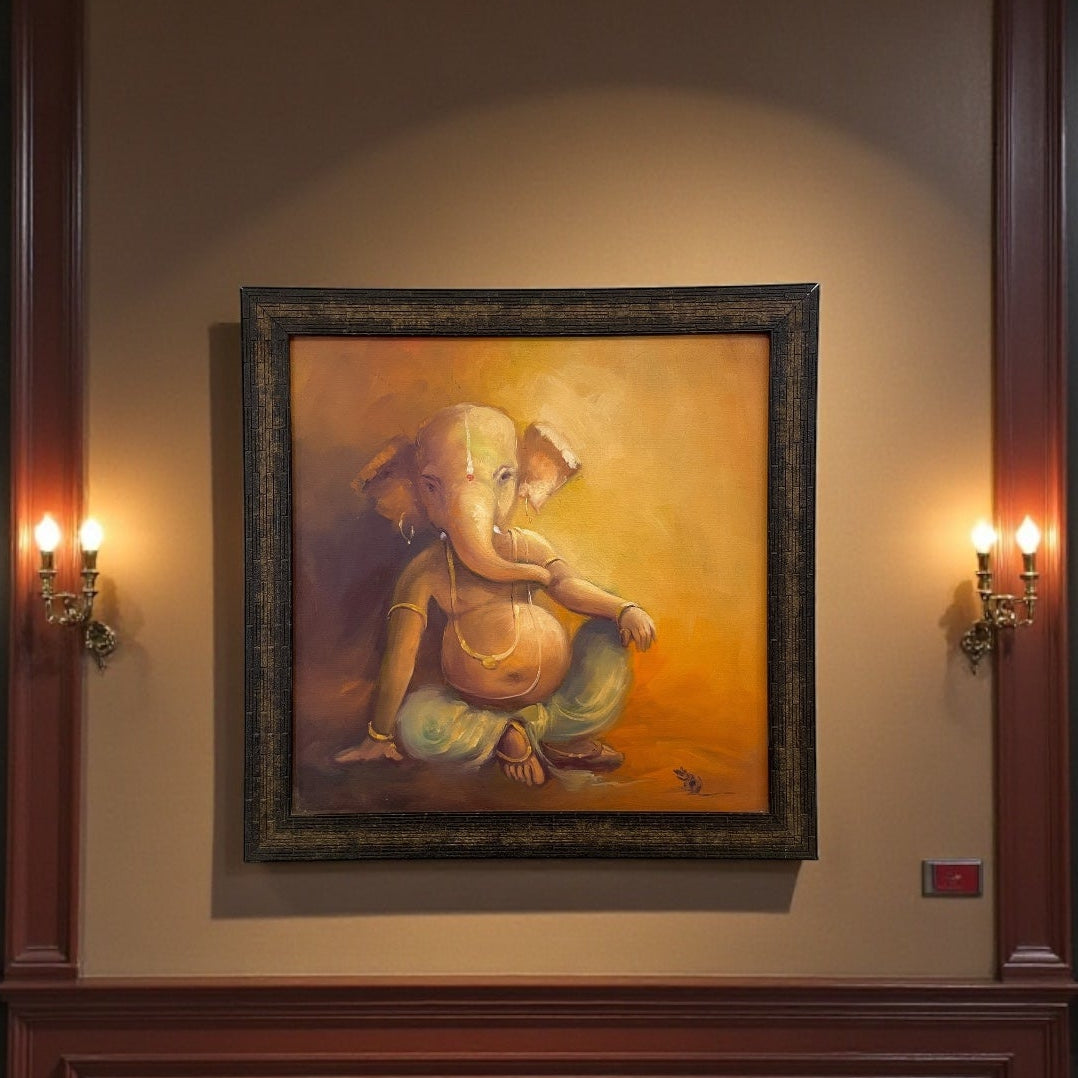 God Blessing Ganesha Acrylic Painting on Canvas - Without Frame 1