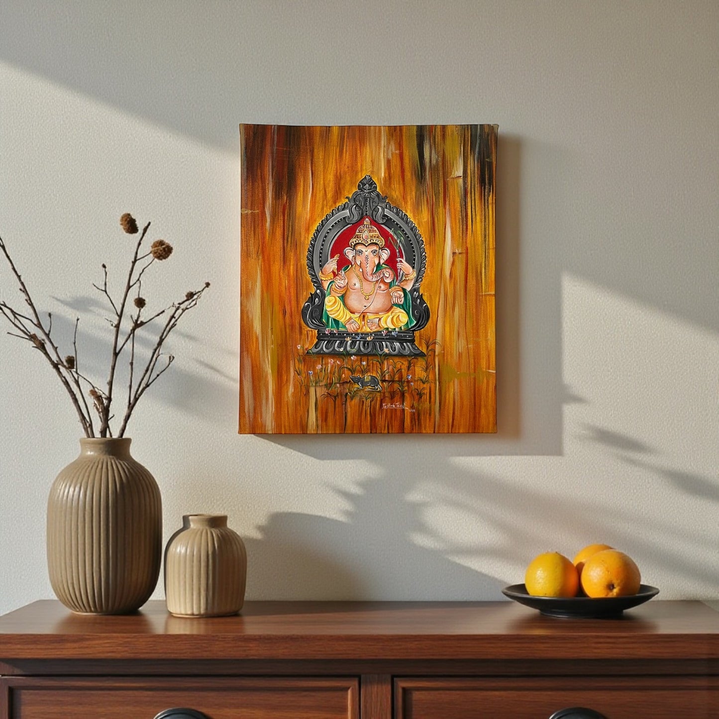 God Blessing Ganesha Acrylic Painting on Canvas - Without Frame 3