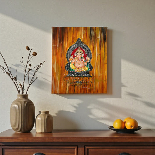 God Blessing Ganesha Acrylic Painting on Canvas - Without Frame 3
