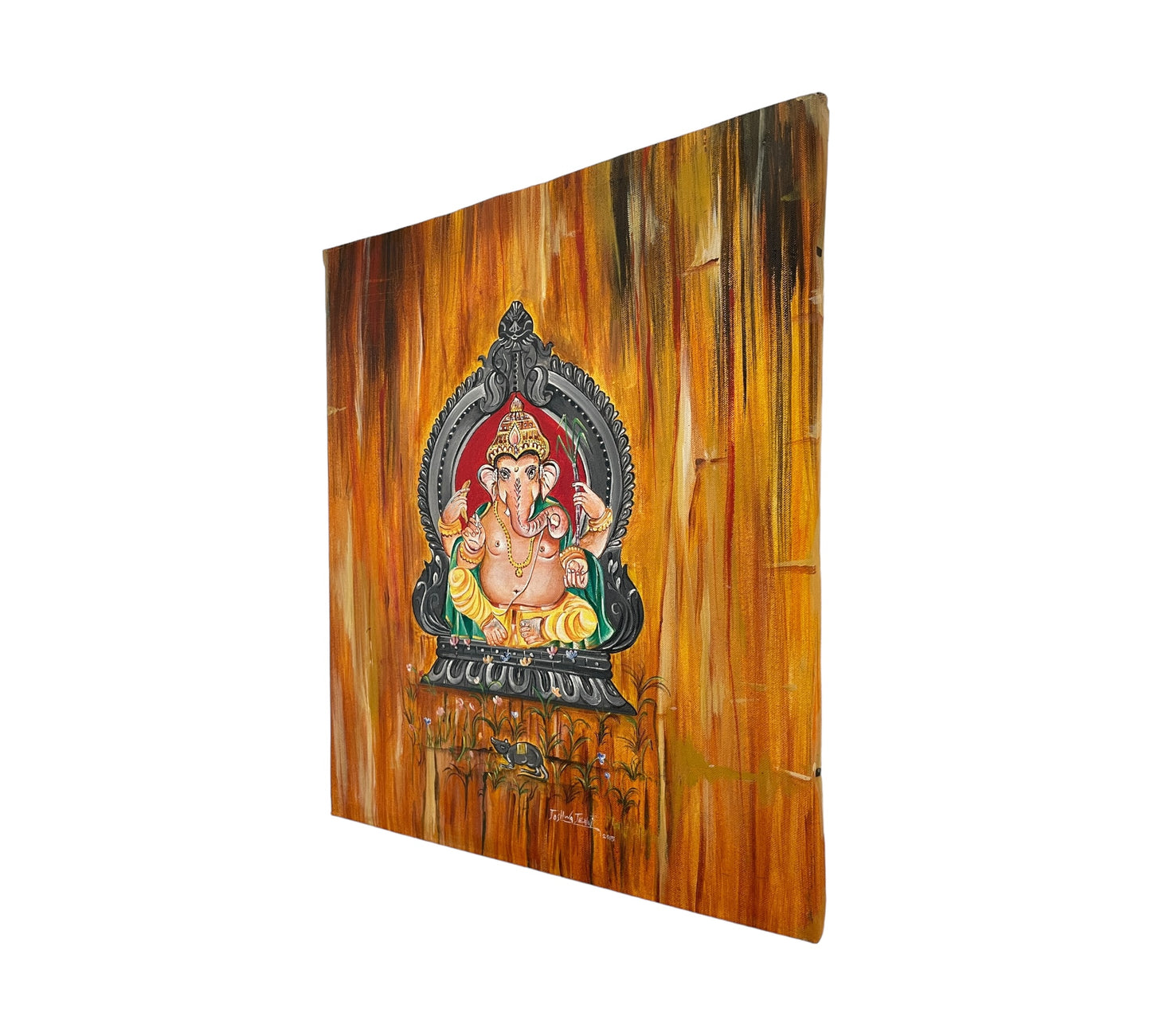 God Blessing Ganesha Acrylic Painting on Canvas - Without Frame