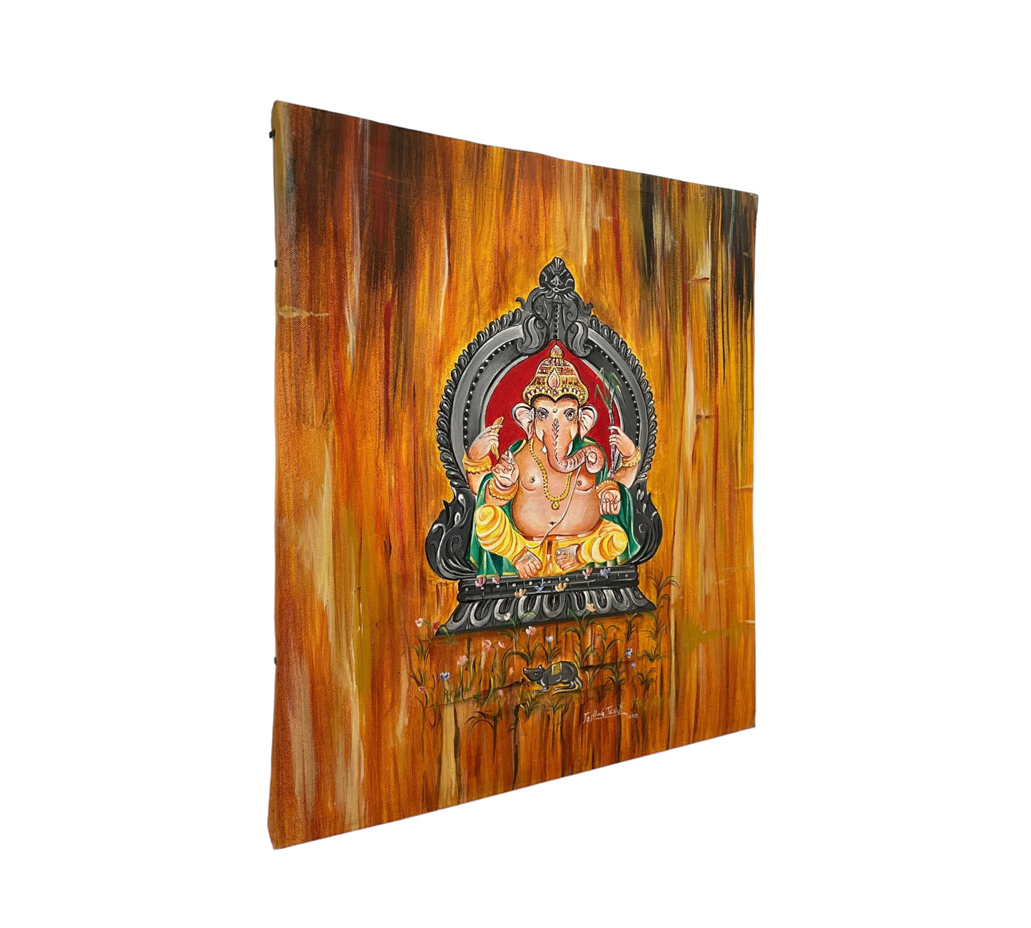 God Blessing Ganesha Acrylic Painting on Canvas - Without Frame