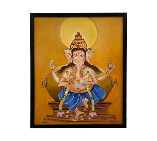 Blessed Harmony Ganesha Acrylic Painting on Canvas - Without Frame