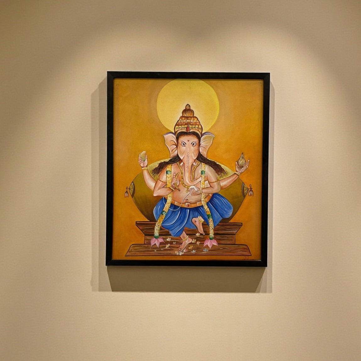 Blessed Harmony Ganesha Acrylic Painting on Canvas - Without Frame