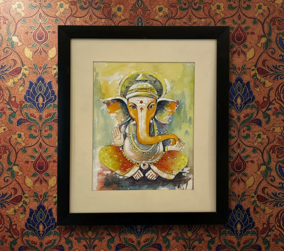 God Blessing Ganesha Acrylic Painting on Canvas
