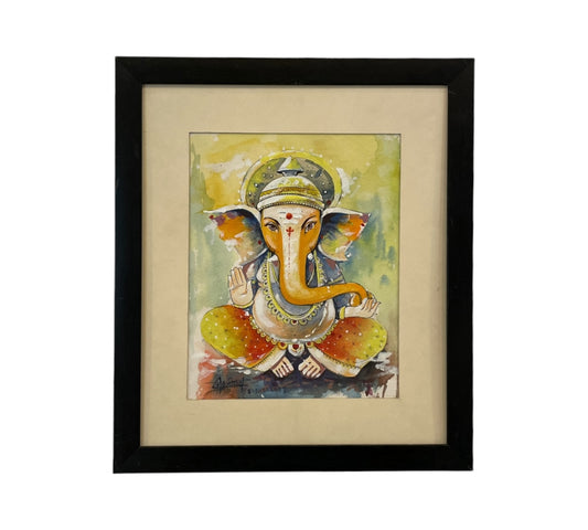 God Blessing Ganesha Acrylic Painting on Canvas - Without Frame