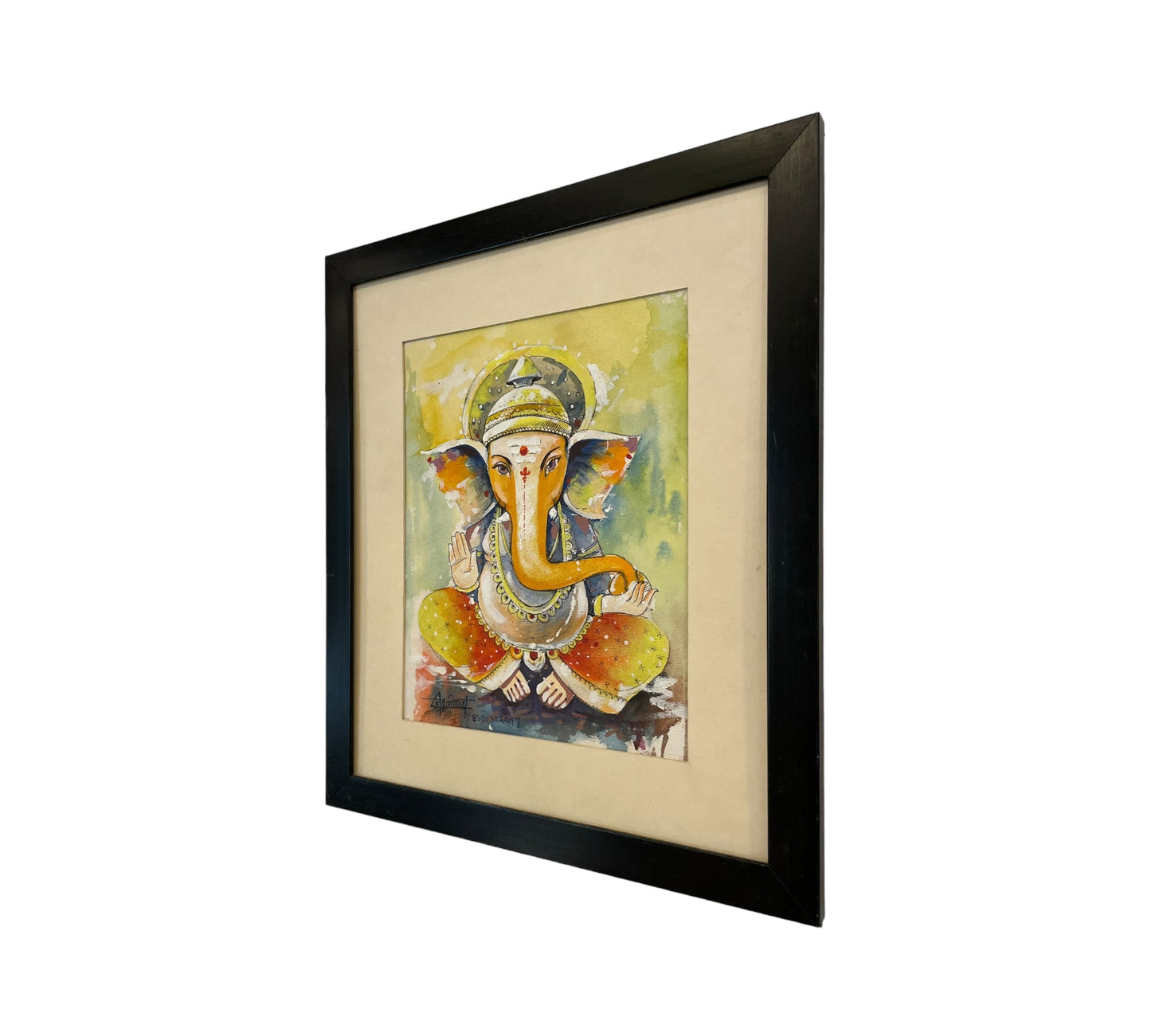 God Blessing Ganesha Acrylic Painting on Canvas - Without Frame