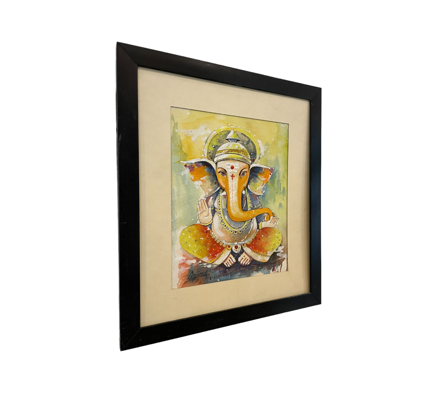 God Blessing Ganesha Acrylic Painting on Canvas - Without Frame