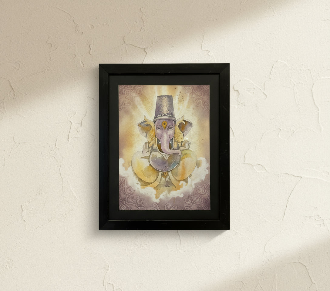 God Blessing Ganesha Acrylic Painting on Canvas - Without Frame 6