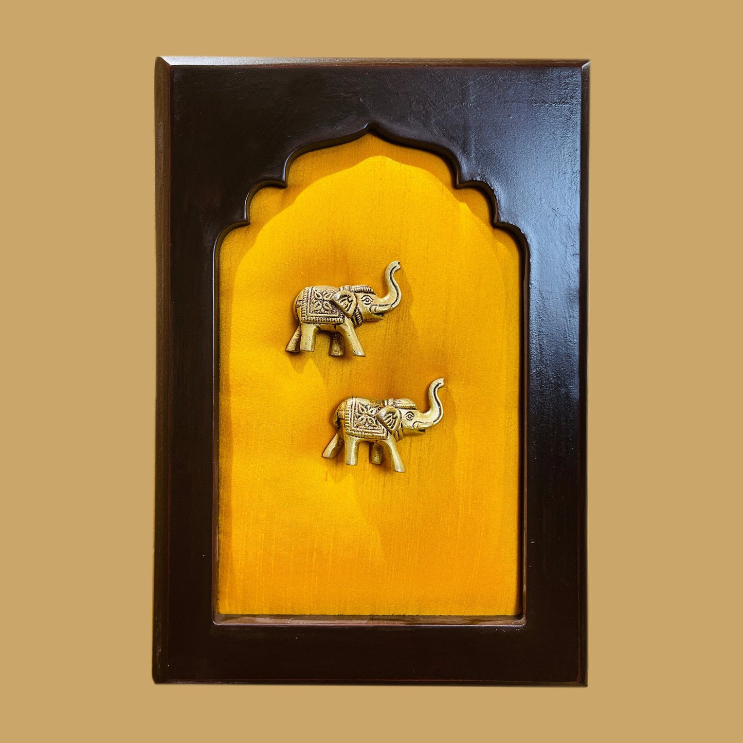 Brass Wall Art Set – Veena with Lotus, Elephant Pair, Kalpavriksha Tree, Parrot, and Floral Pot