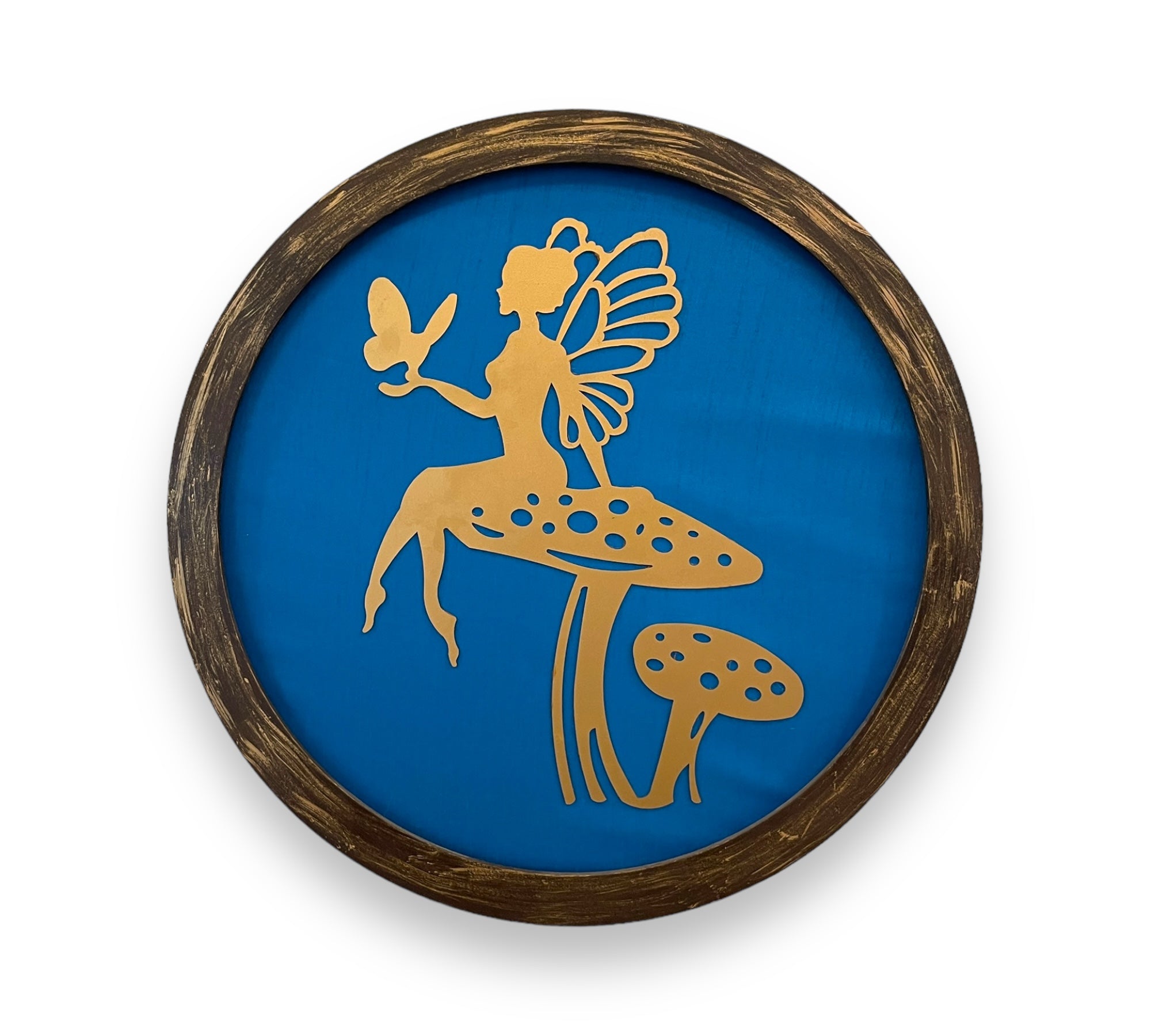 Ethereal Wings: Metal Art Lady Butterfly on Mushroom