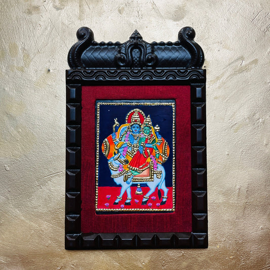 Shiva and Parvati on Nandi Tanjore Painting
