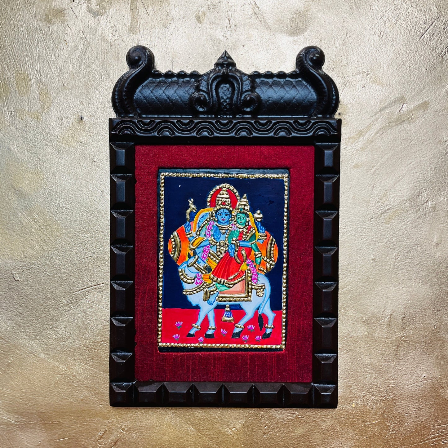 Shiva and Parvati on Nandi Tanjore Painting