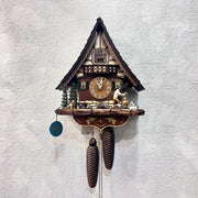Mechanical original  cuckoo clock with wood cutter with pine trees and dog miniature - 8 day Movement