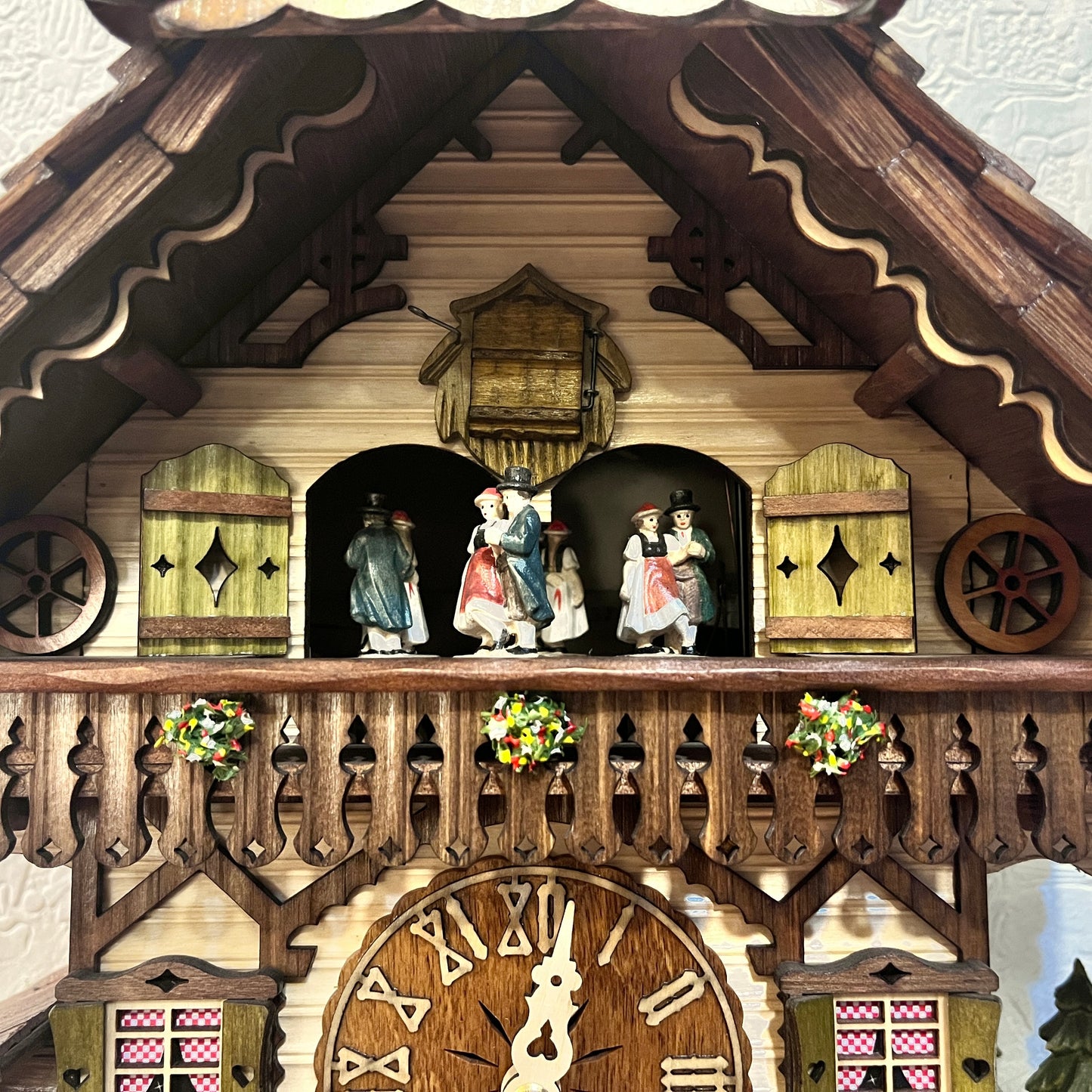 Musical German Cuckoo Clock With Sawing Men And Water Wheel