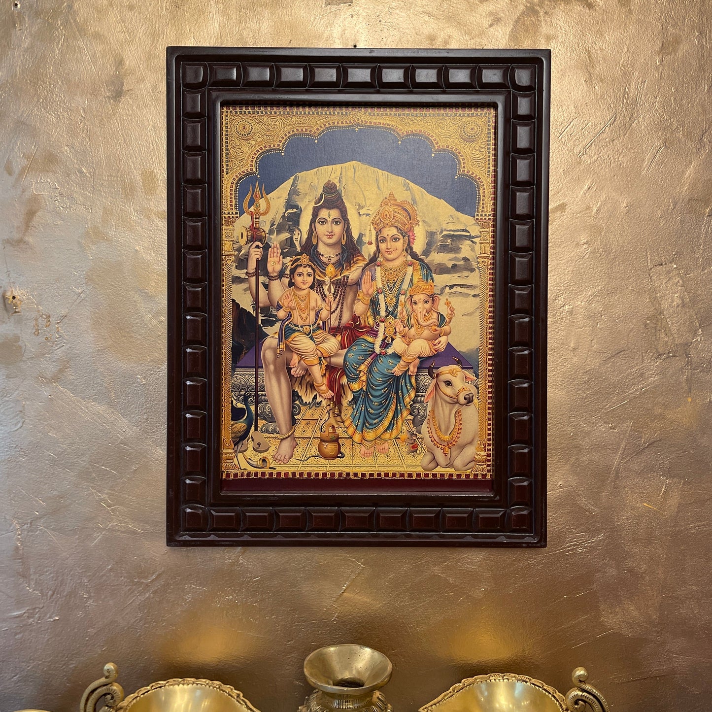 Shiva Parivar Gold Leafed Wall Art with Premium Wooden Frame