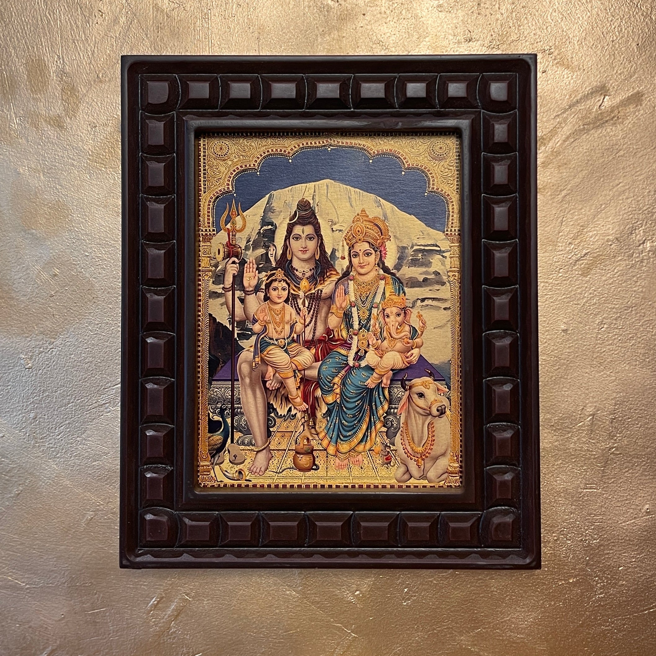 Shiva Parivar Gold Leafed Wall Art with Premium Wooden Frame