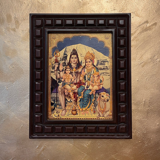 Shiva Parivar Gold Leafed Wall Art with Premium Wooden Frame