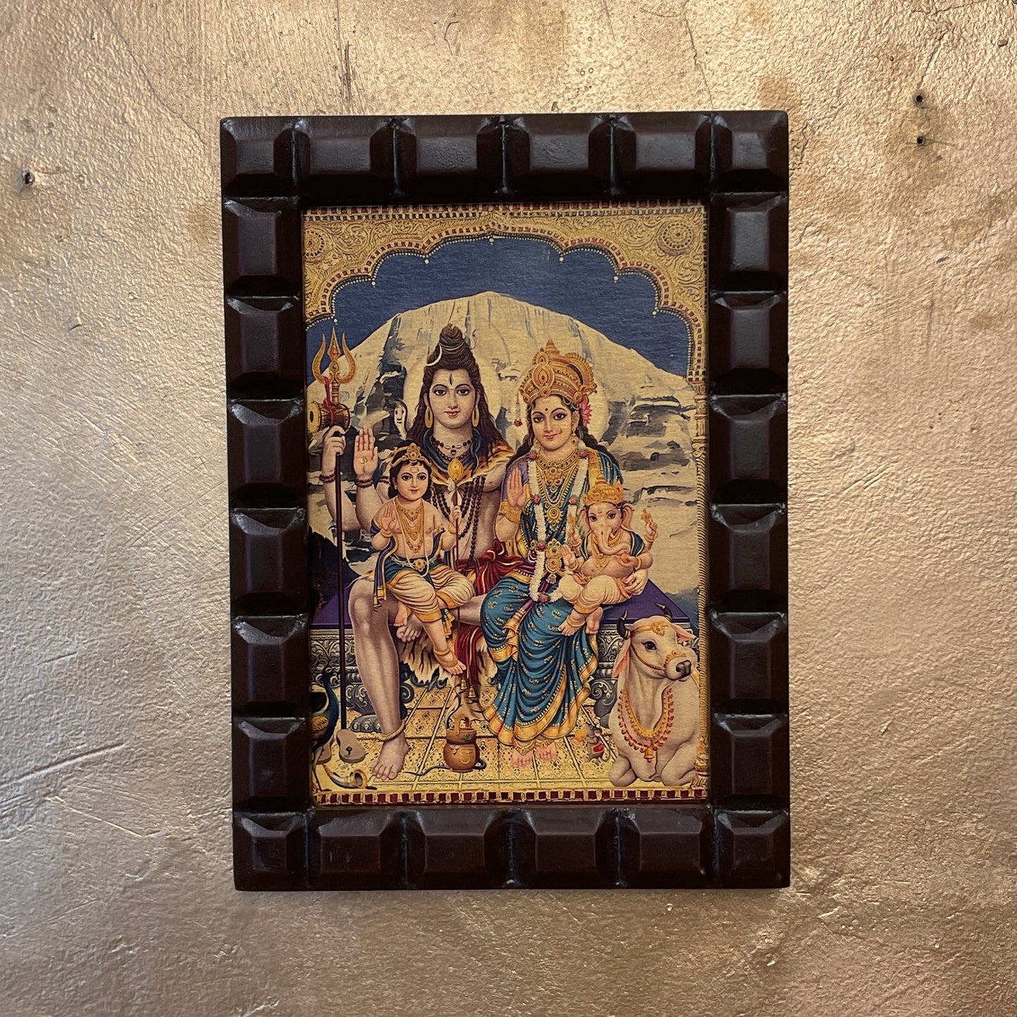 Shiva Parivar Gold Leafed Wall Art with Premium Wooden Frame