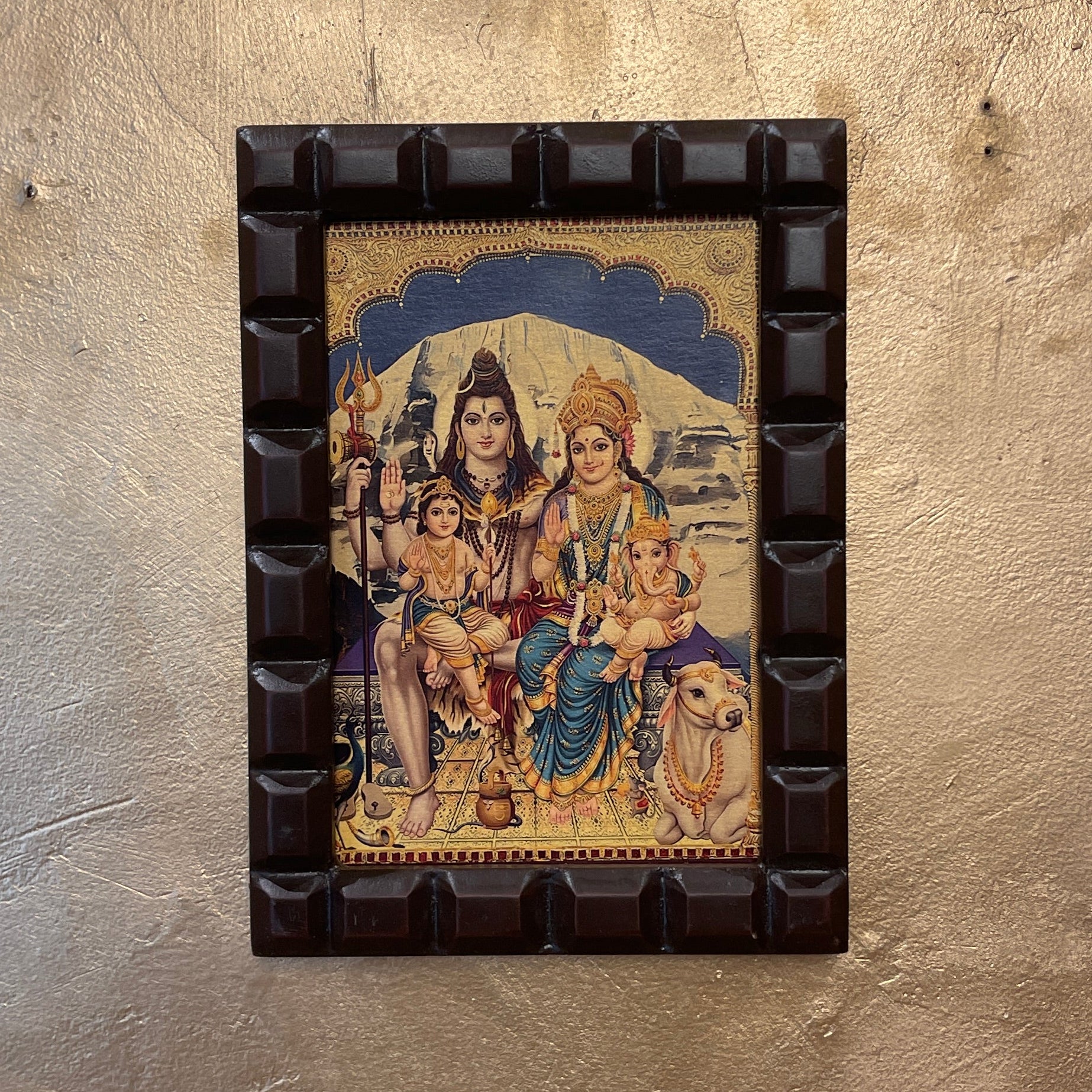 Shiva Parivar Gold Leafed Wall Art with Premium Wooden Frame