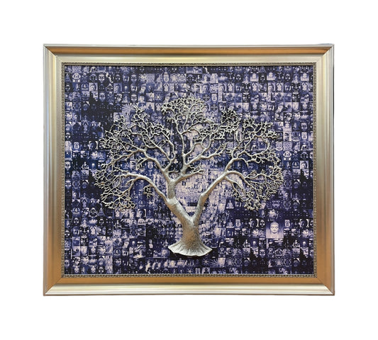 A thousand Buddha's as background with  Antique Silver finish  bodhi Tree With Silver Frame