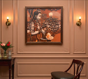 Shri Ram celebrating the Kalpavriksha. Copper Metal Tree in Rustic Brown frame