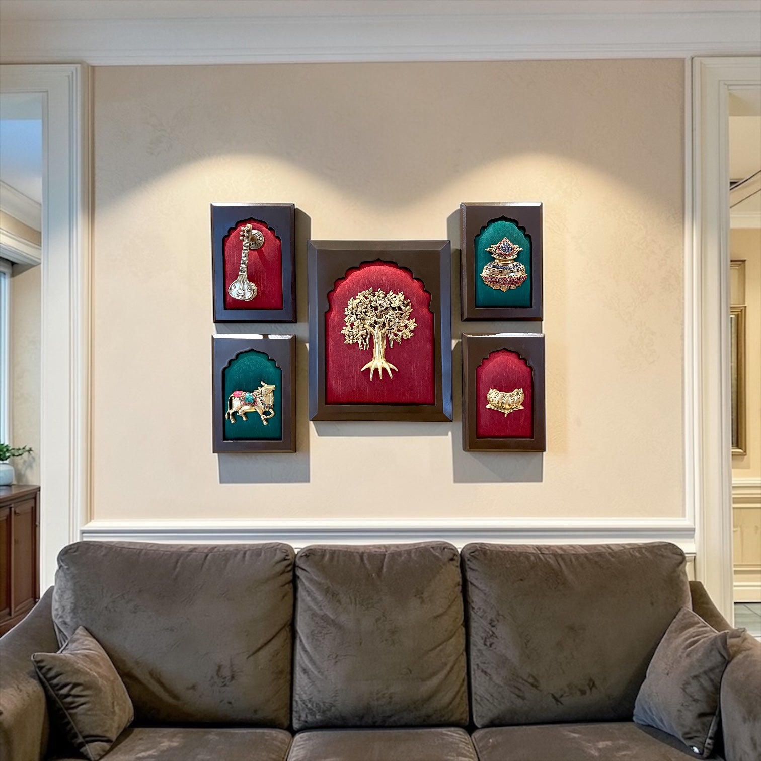 Divine Kalpavriksha Wall Art | Brass 5 Element Decor for Home | Luxury Spiritual Frame.