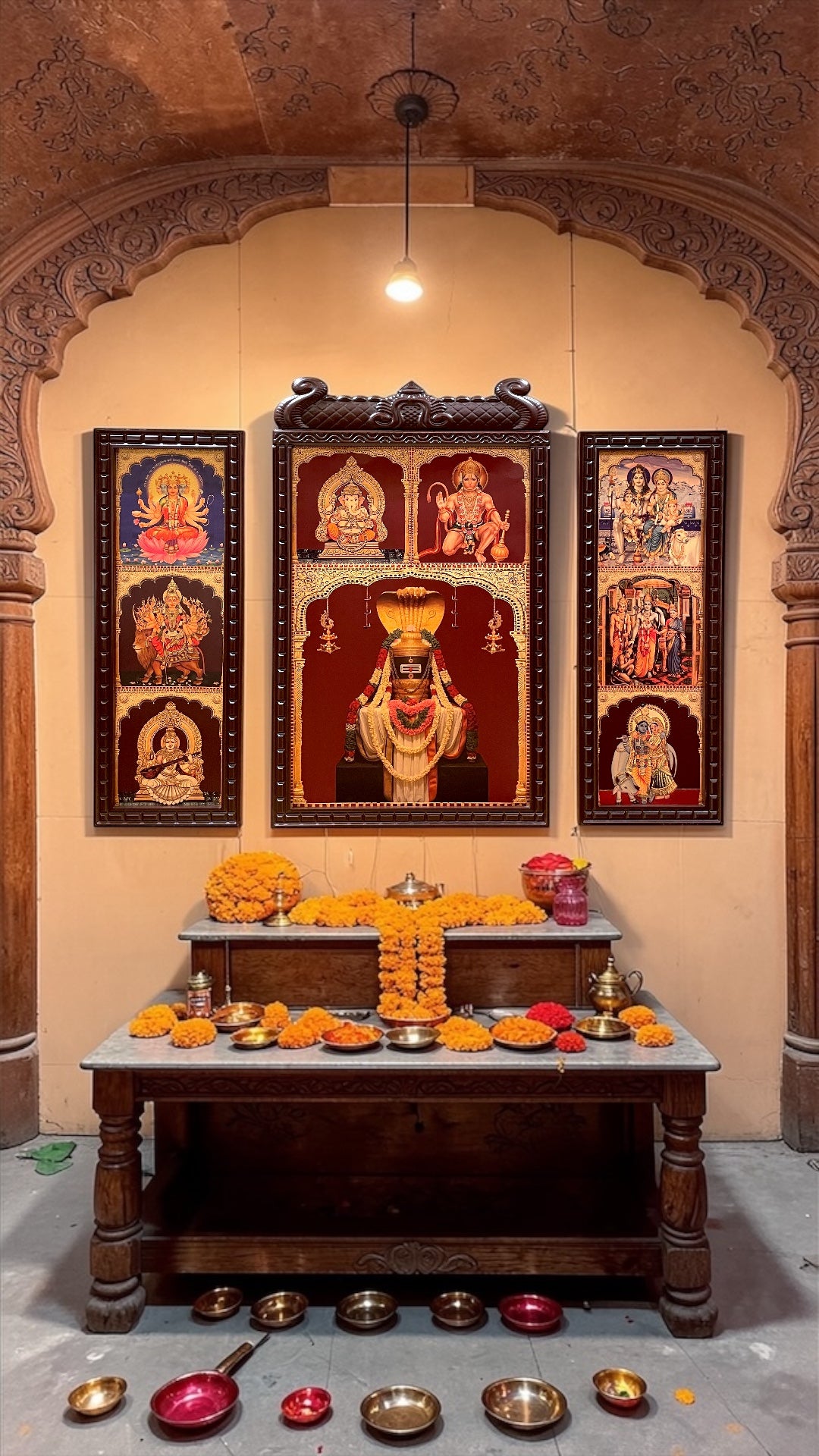 Set Of 3 Frame Gold Leaf Art | Divine Wooden Frame Wall Decor for Home, Pooja Room