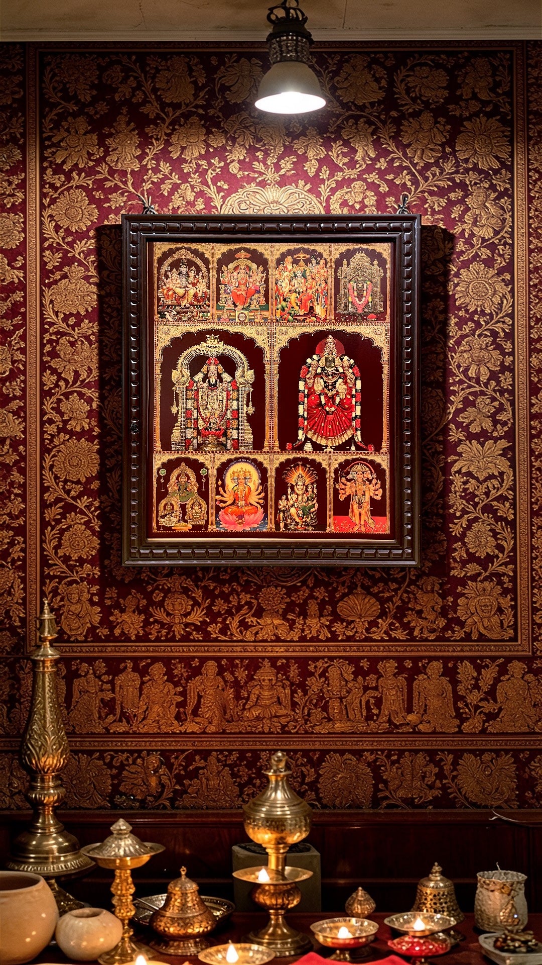 9 Gods In One Frame, Gold Leaf Art | Premium Engineered Wooden Frame.