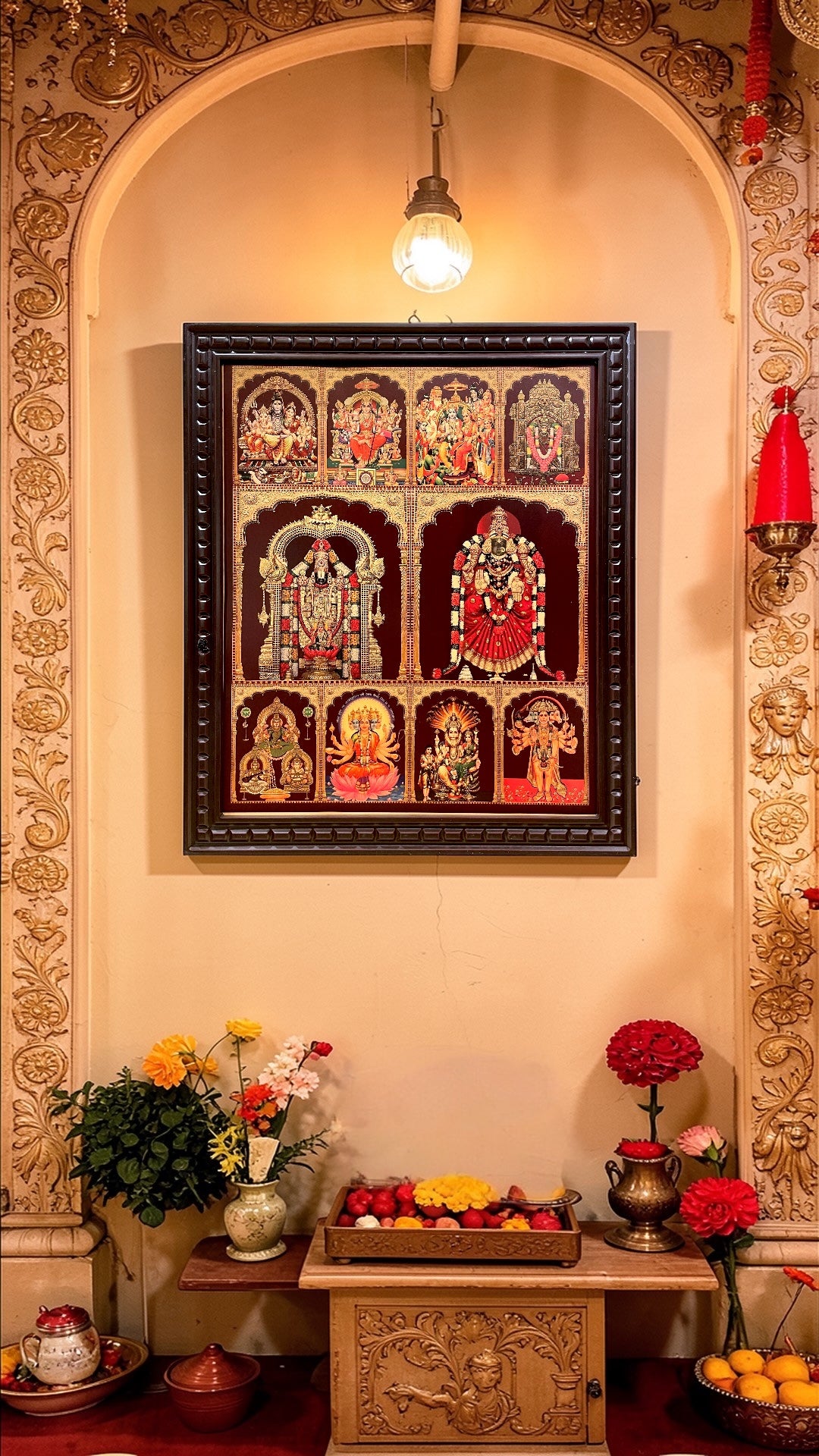 9 Gods In One Frame, Gold Leaf Art | Premium Engineered Wooden Frame.
