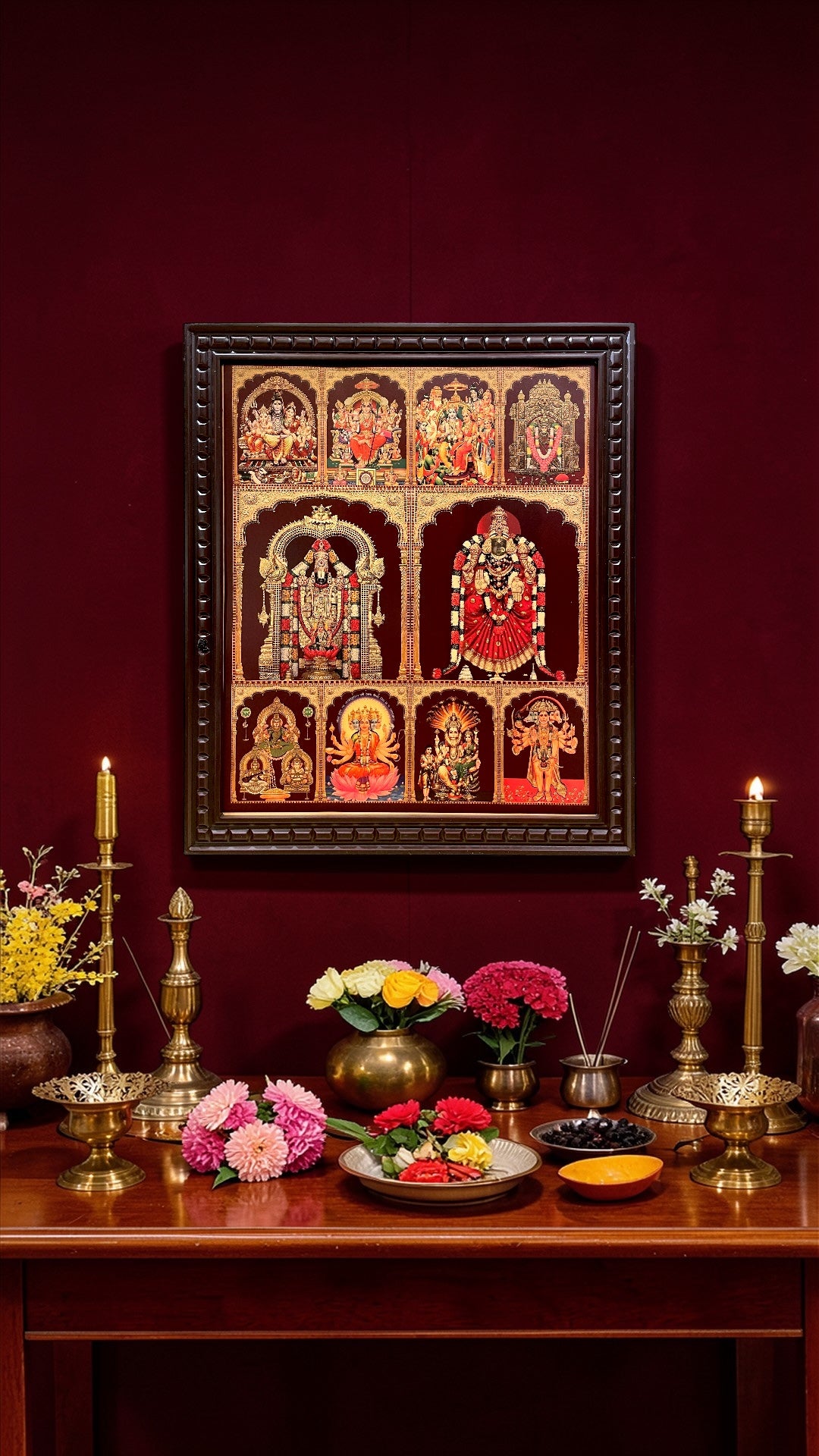 9 Gods In One Frame, Gold Leaf Art | Premium Engineered Wooden Frame.