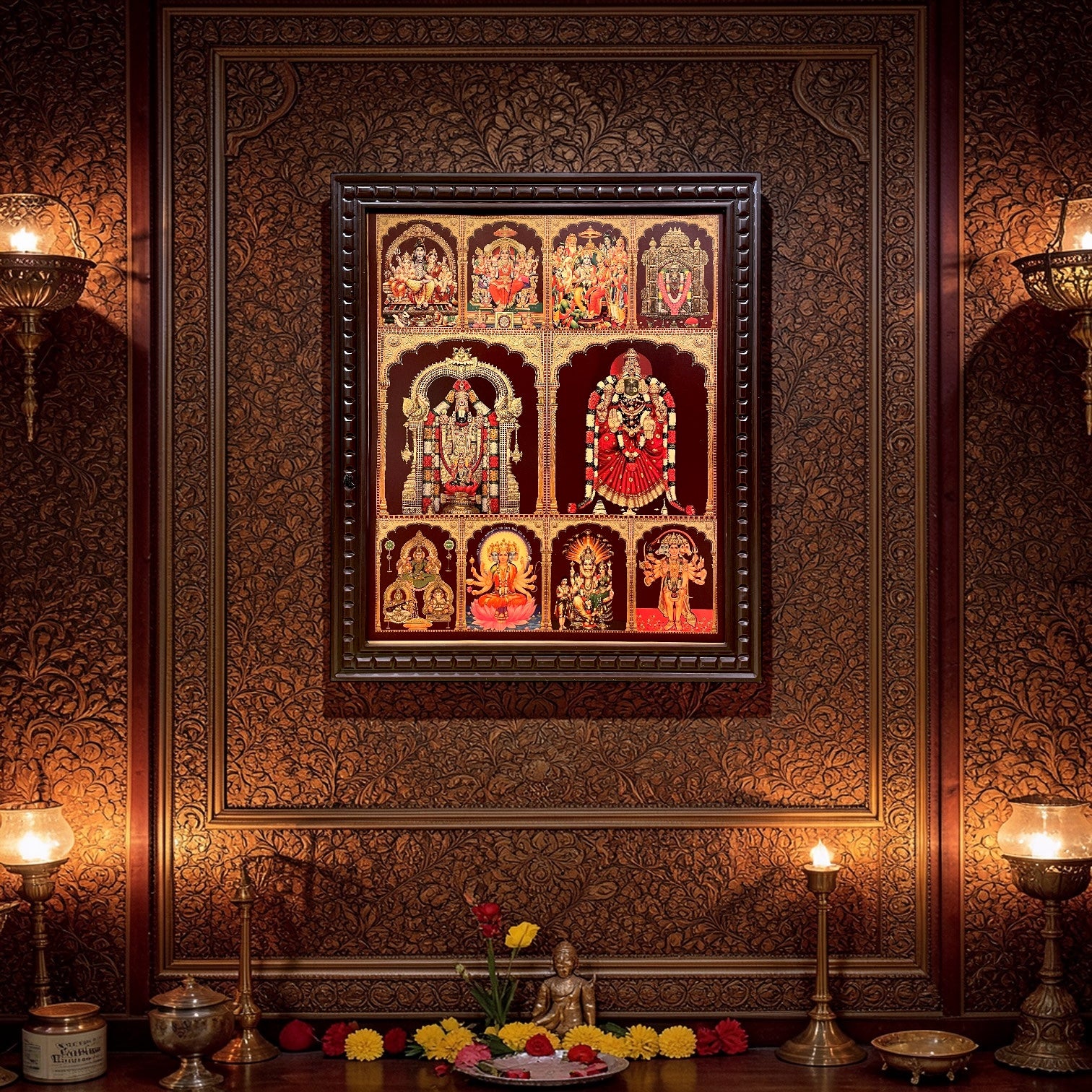 9 Gods In One Frame, Gold Leaf Art | Premium Engineered Wooden Frame.