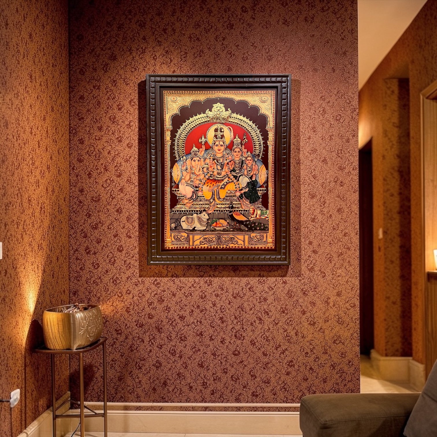 Gold Leafed Shiva Parivar in Wooden Frame