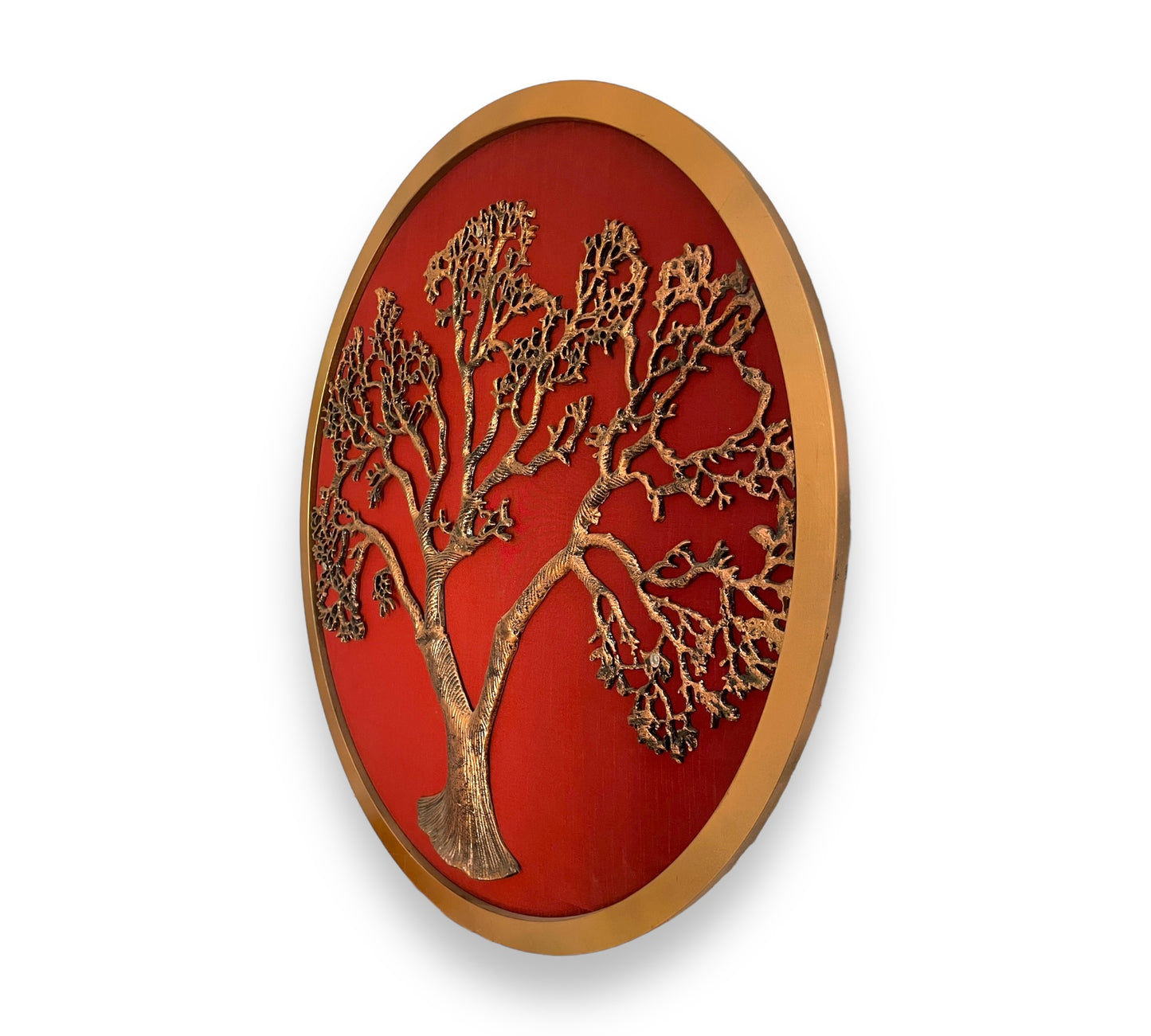 Tree Of Life : Metal Kalpavriksha Tree Circle Frame in Redwine Rawsilk