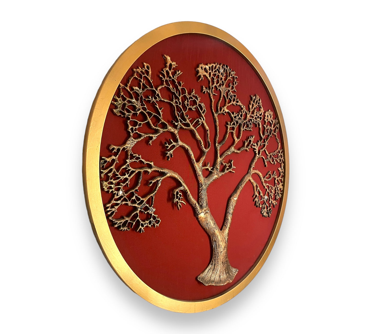 Tree Of Life : Metal Kalpavriksha Tree Circle Frame in Redwine Rawsilk