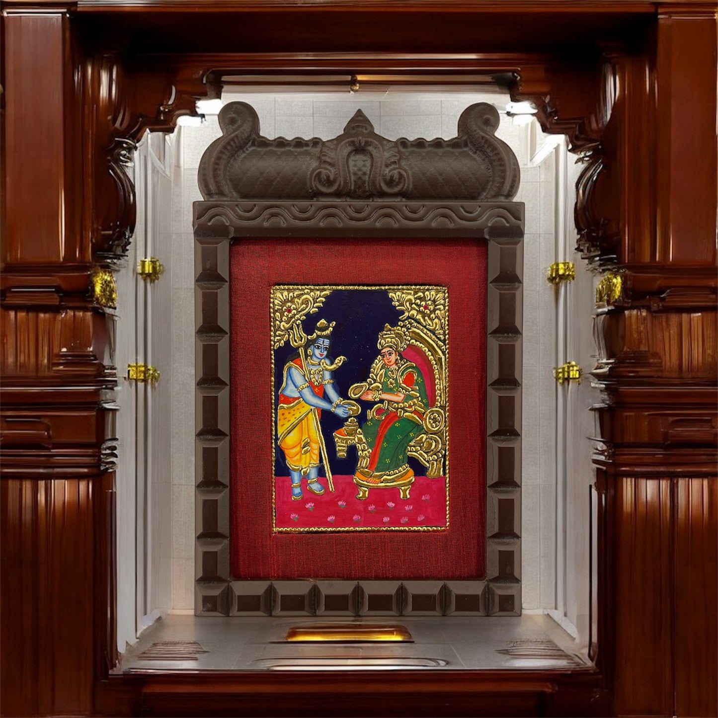 Shiv Annapoorna Tanjore Painting in Temple Frame