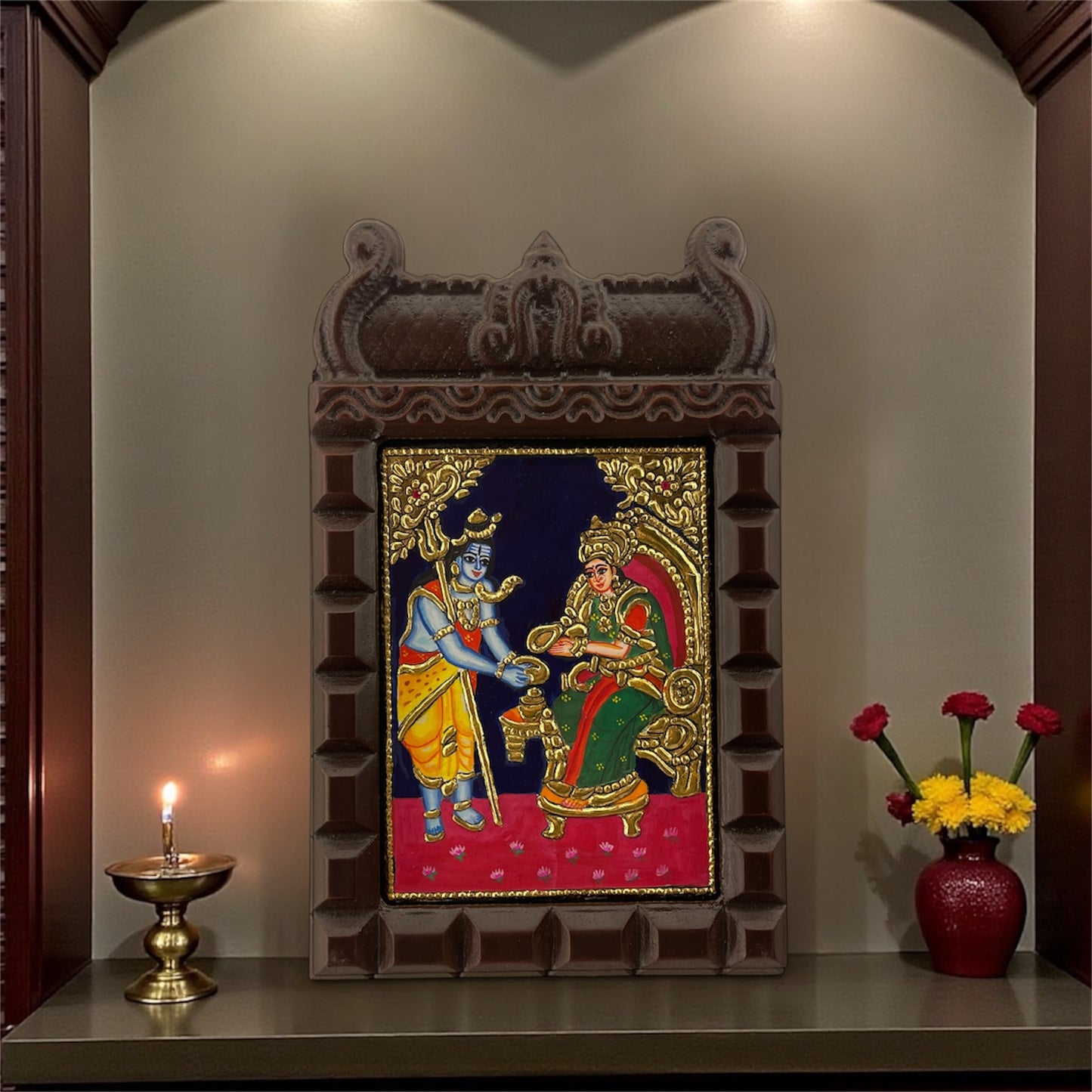 Shiv Annapoorna Tanjore Painting in Temple Frame
